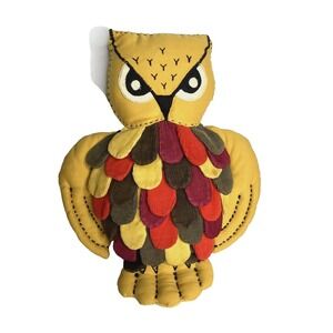Owl Shaped Couch Bed Throw Pillow 17" Tall Corduroy Feathers Hand Stitched OOAK